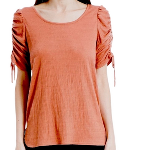 Max Studio Cedarwood Ruched Sleeve Knit Top Shirt - Size Medium, NWT